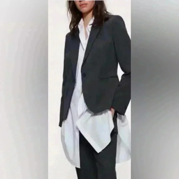 Zara Basic Navy And Grey polka dot Blazer, size Medium - Picture 1 of 6